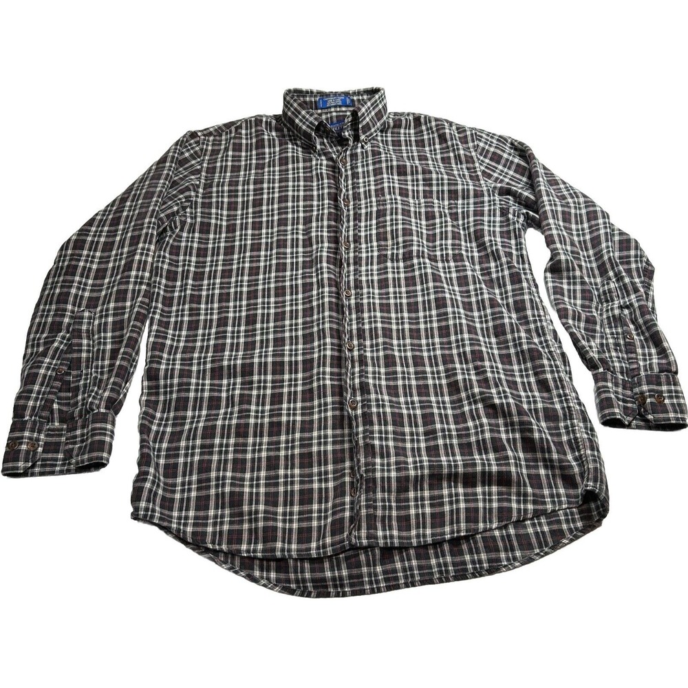 Pendleton Canterbury Cloth Plaid Shirt Mens M Pima Merino Wool Button Down Black